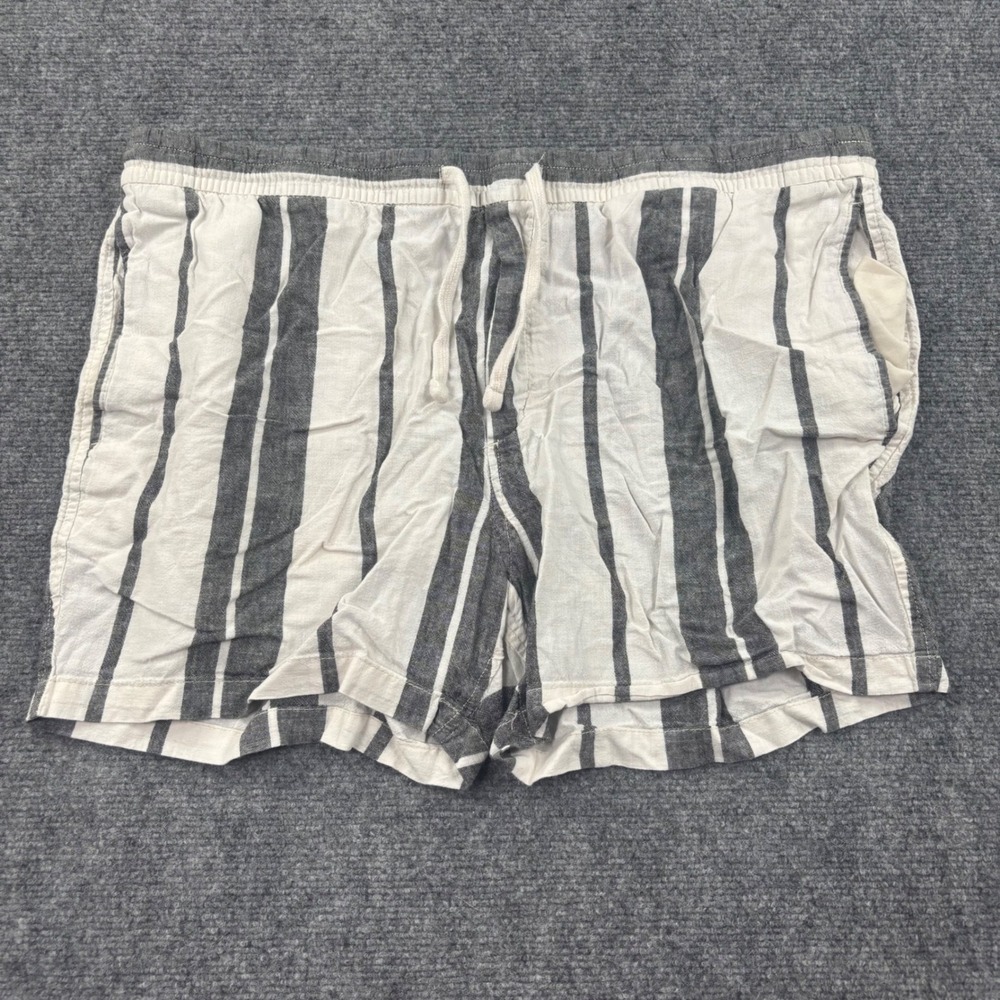 H&M Linen‎ Blend Shorts XL White Gray Striped Drawstring Regular Fit Womens